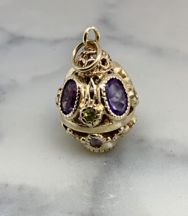 Pre Owned 9ct Yellow Gold Amethyst and Peridot Lantern Pendant