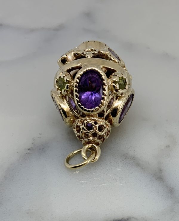 Pre Owned 9ct Yellow Gold Amethyst and Peridot Lantern Pendant - Image 3