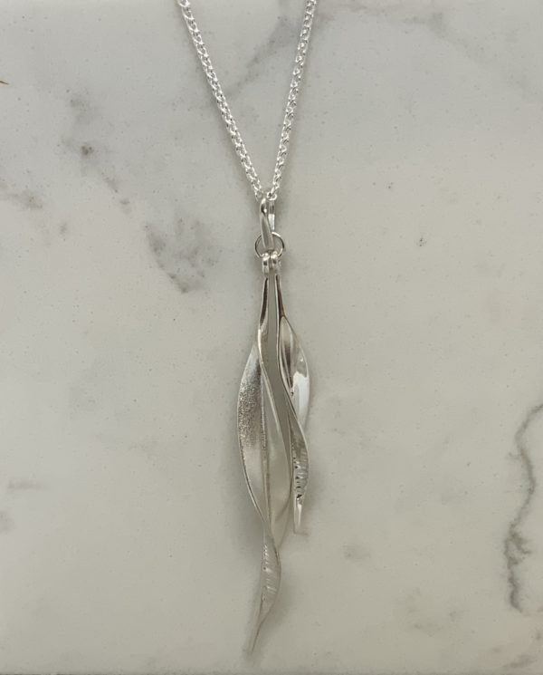 Handmade  Collette Waudby Silver two-part twist leaf Drop Pendant - Image 2