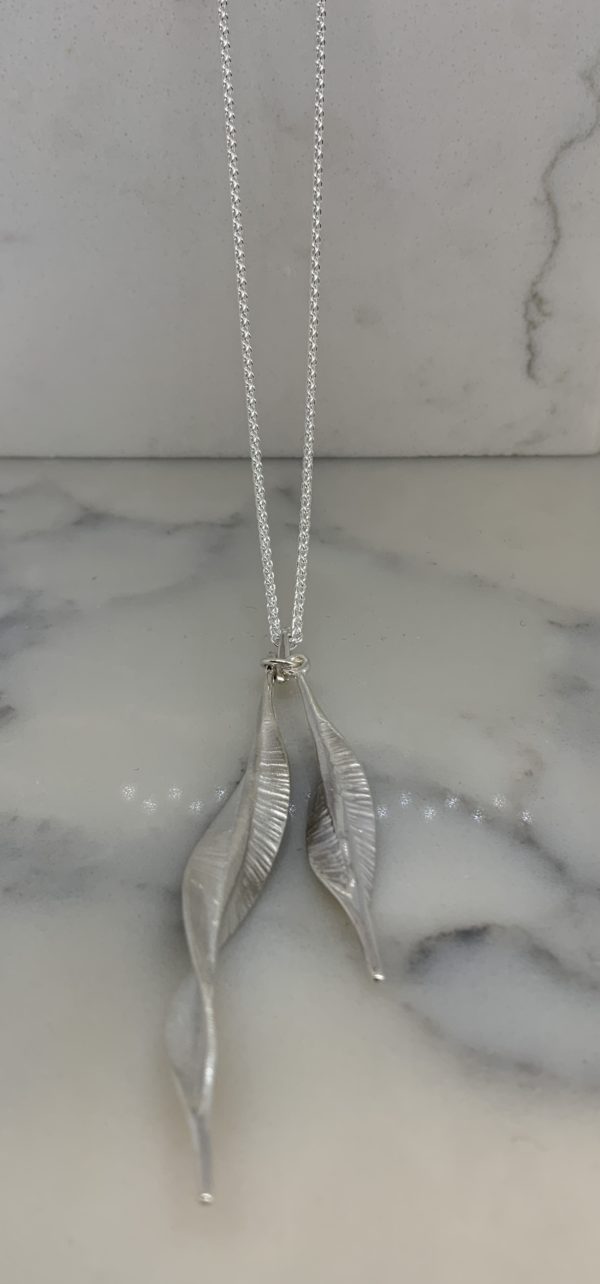 Handmade  Collette Waudby Silver two-part twist leaf Drop Pendant - Image 3