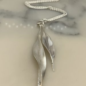 Handmade  Collette Waudby Silver two-part twist leaf Drop Pendant
