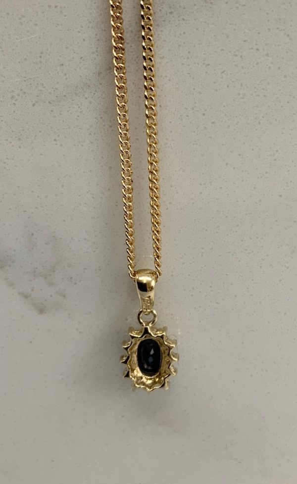 Pre Owned 9ct Yellow Gold Sapphire  and Diamond Pendant - Image 3