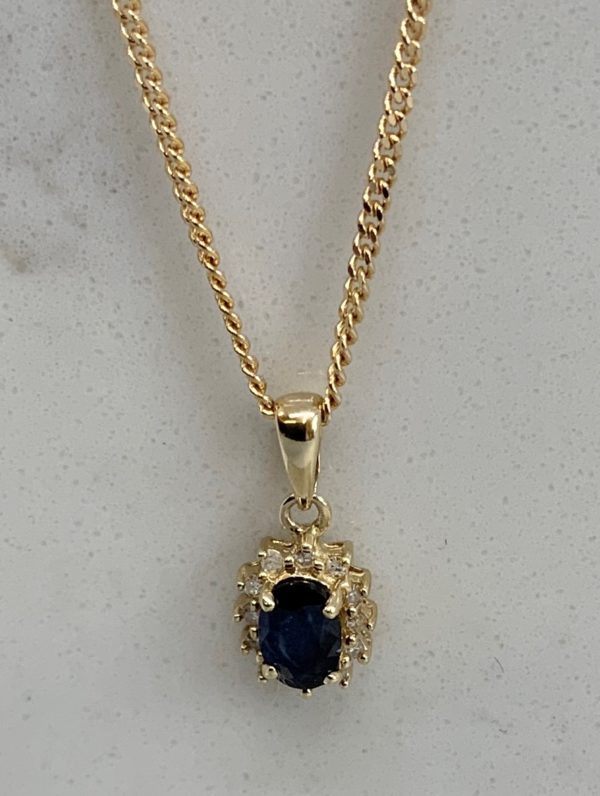 Pre Owned 9ct Yellow Gold Sapphire  and Diamond Pendant