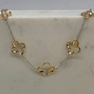 9ct Yellow Gold and White Gold Flower Necklace