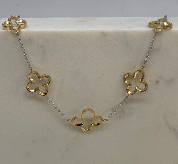 9ct Yellow Gold and White Gold Flower Necklace