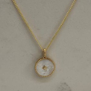 9ct Yellow Gold, White Mother Of Pearl And Diamond Pendant