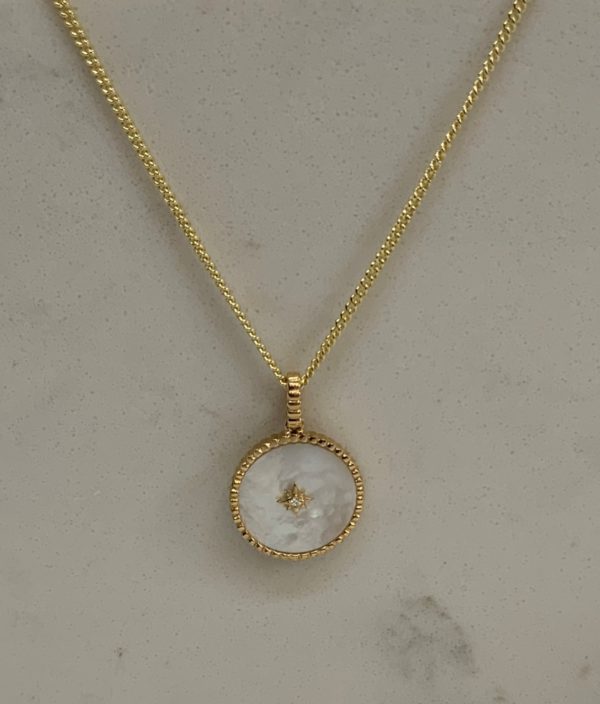 9ct Yellow Gold, White Mother Of Pearl And Diamond Pendant