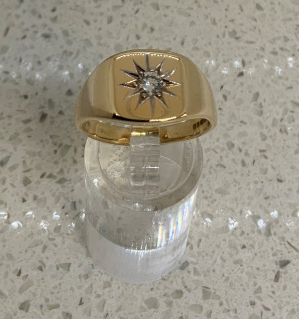 18ct Handmade, Yellow Gold, Solid, Gents, Diamond Set, Signet Ring