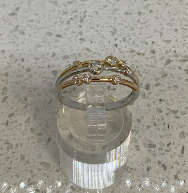 18ct Three Colour Gold Diamond Bubble Ring