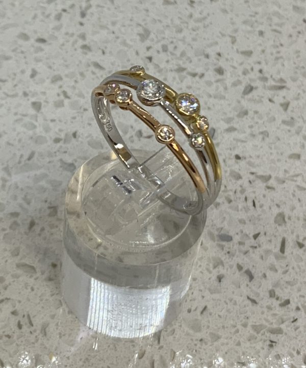 18ct Three Colour Gold Diamond Bubble Ring - Image 3