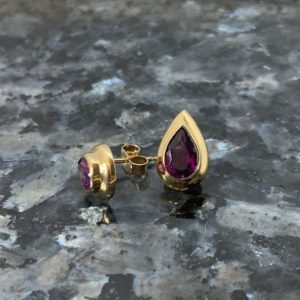 9ct Handmade Yellow Gold Rhodolite Garnet Stud Earrings