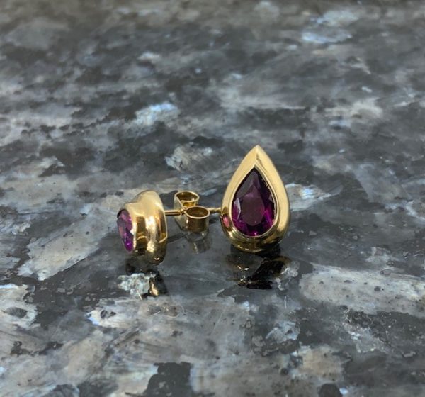 9ct Handmade Yellow Gold Rhodolite Garnet Stud Earrings
