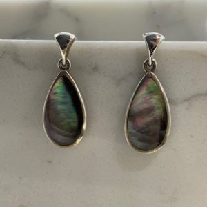 Handmade Silver Black Mother of Pearl Drop Earrings