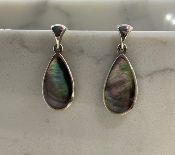 Handmade Silver Black Mother of Pearl Drop Earrings