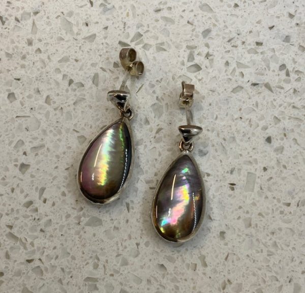 Handmade Silver Black Mother of Pearl Drop Earrings - Image 2