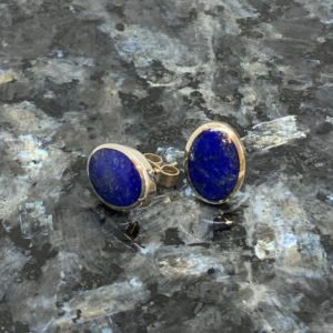 Handmade Silver Oval Lapis Stud Earrings