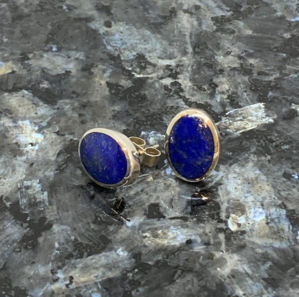 Handmade Silver Oval Lapis Stud Earrings
