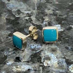 Handmade Silver Square Turquoise Stud Earrings