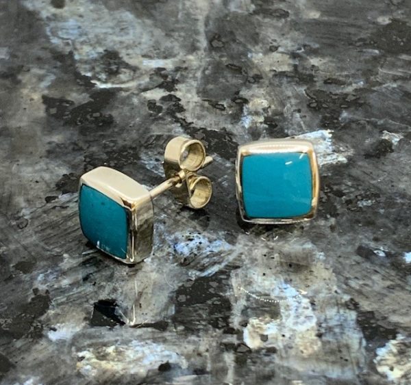 Handmade Silver Square Turquoise Stud Earrings