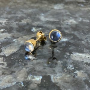 9ct Yellow Gold Round Moonstone Rubover Studs