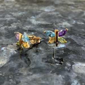 9ct Yellow Gold Multi Coloured Gem Set Butterfly Stud Earrings