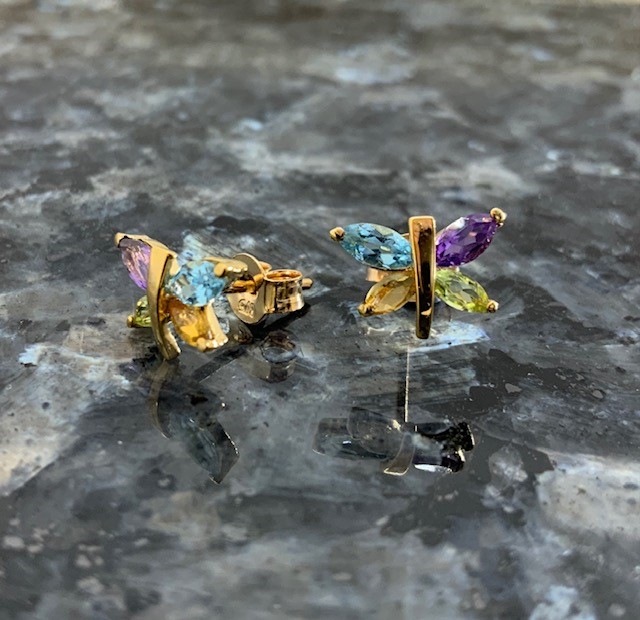 10k Yellow Gold Opal & Diamond Butterfly Earrings (1.4 ctw)