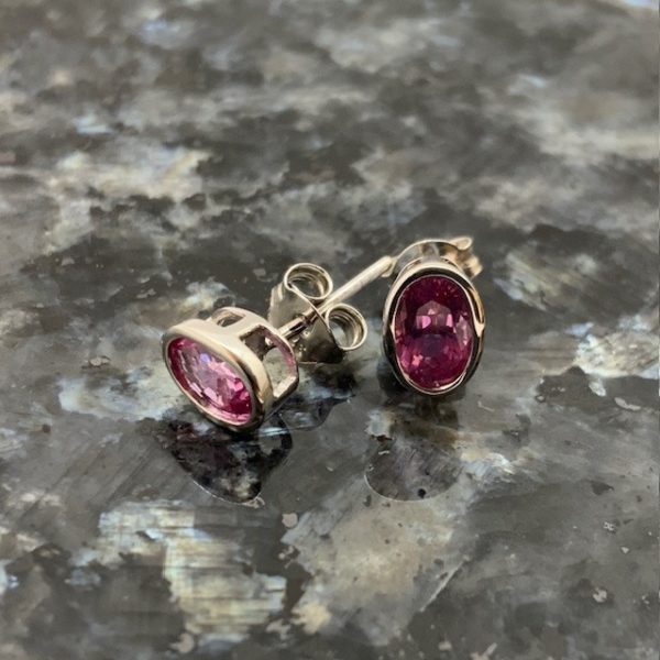 9ct White Gold Pink Sapphire Oval Studs