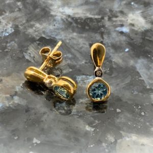 9ct Two Colour Blue Topaz & Diamond Rub Set Drop Earrings