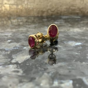 9ct Yellow Gold Oval Ruby Rubover Studs