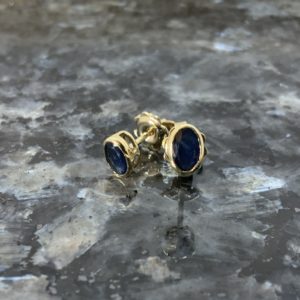 9ct Yellow Gold Oval Sapphire Rubover Studs