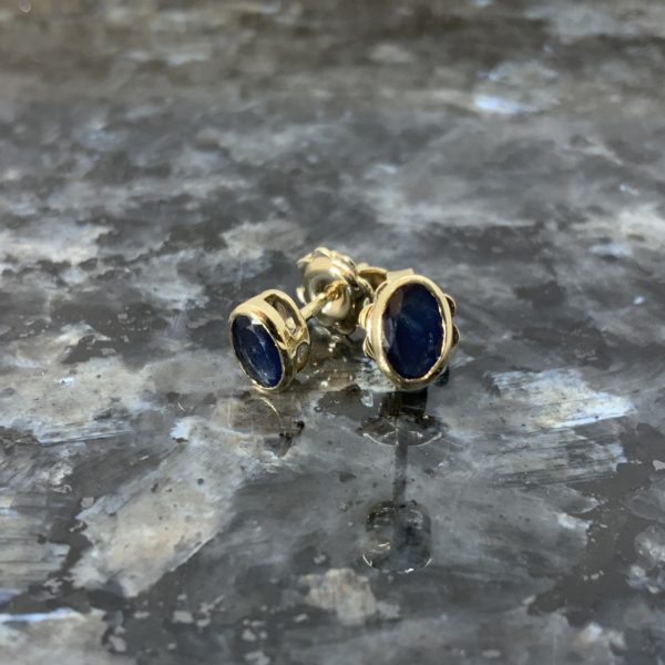 9ct Yellow Gold Oval Sapphire Rubover Studs