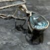 9ct White Gold Pear Shaped Blue Topaz & Diamond Pendant