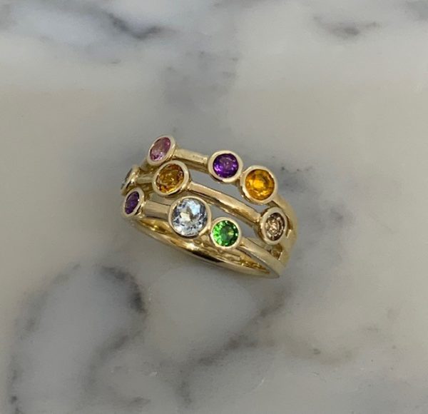 9ct Multi Gem Stone Bubble Ring