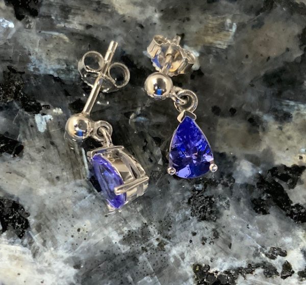 9ct White Gold Tanzanite Pear Shape Drop Studs