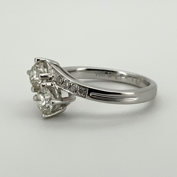 18ct White Gold 2 Stone Diamond Crossover Ring with Diamond Shoulders - Image 4