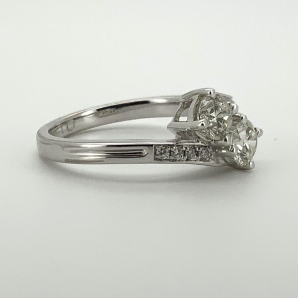18ct White Gold 2 Stone Diamond Crossover Ring with Diamond Shoulders - Image 3