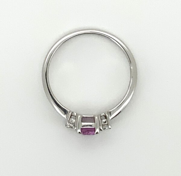 18ct White Gold Emerald Cut Pink Sapphire & Diamond  Ring - Image 3