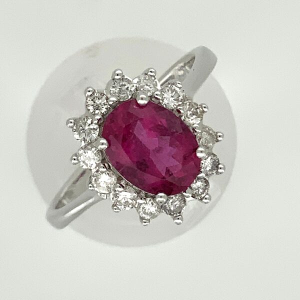 9ct White Gold Pink Tourmaline & Diamond Ring Cluster Ring