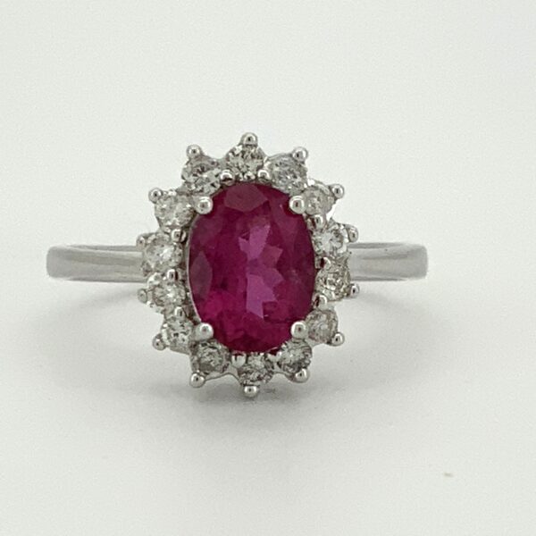 9ct White Gold Pink Tourmaline & Diamond Ring Cluster Ring - Image 5