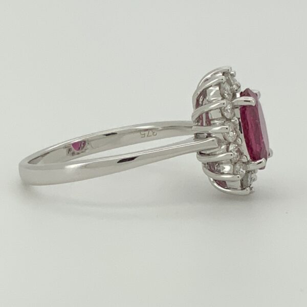 9ct White Gold Pink Tourmaline & Diamond Ring Cluster Ring - Image 3
