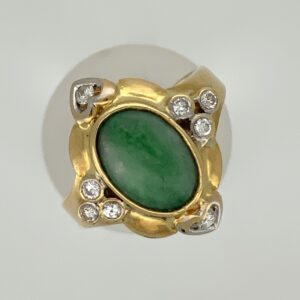 Pre Owned 18ct Yellow Gold Jade & Diamond Ring