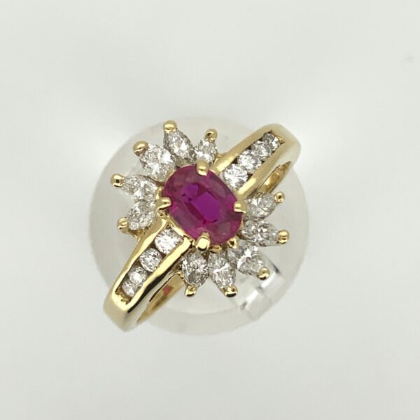 Pre Owned 18ct Claw Set Ruby & Diamond Cluster Ring