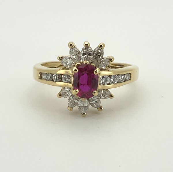 Pre Owned 18ct Claw Set Ruby & Diamond Cluster Ring - Image 6