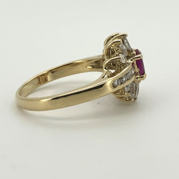 Pre Owned 18ct Claw Set Ruby & Diamond Cluster Ring - Image 4