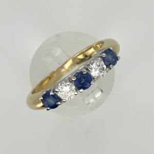 18ct Two Colour Gold Sapphire & Diamond 5 Stone Ring