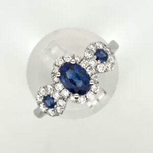 18ct White Gold Triple Cluster Sapphire & Diamond Ring
