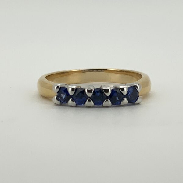 Pre Owned 18ct 2 Colour 5 Sapphire Ring - Image 2
