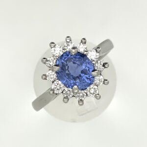 Pre Owned Platinum Sapphire & Diamond Cluster Ring