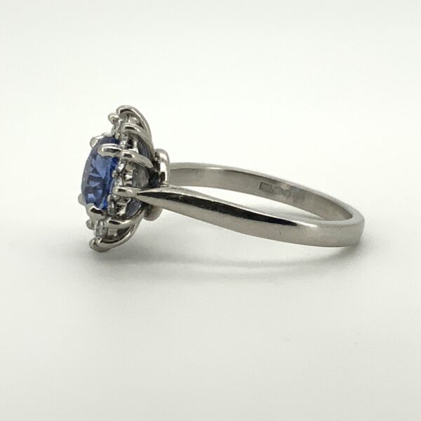 Pre Owned Platinum Sapphire & Diamond Cluster Ring - Image 3